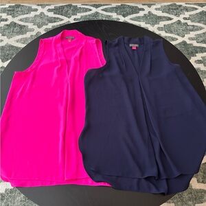 Vince Camuto Vibrant Pink and Navy Sleeveless Blouse Set